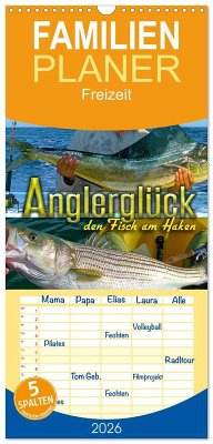 Cover Familienplaner 2026 - Anglerglück - den Fisch am Haken mit 5 Spalten (Wandkalender, 21 x 45 cm) CALVENDO