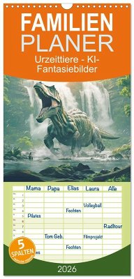 Familienplaner 2026 - Urzeittiere - KI-Fantasiebilder mit 5 Spalten (Wandkalender, 21 x 45 cm) CALVENDO