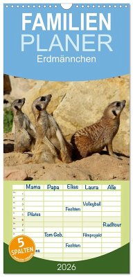 Familienplaner 2026 - Erdmännchen mit 5 Spalten (Wandkalender, 21 x 45 cm) CALVENDO