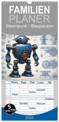 Familienplaner 2026 - Steampunk - Blaupausen mit 5 Spalten (Wandkalender, 21 x 45 cm) CALVENDO