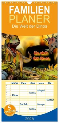 Familienplaner 2026 - Die Welt der Dinos mit 5 Spalten (Wandkalender, 21 x 45 cm) CALVENDO