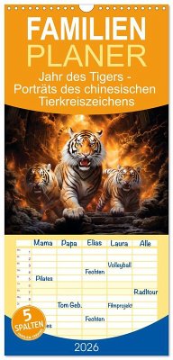 Cover Familienplaner 2026 - Jahr des Tigers - Porträts des chinesischen Tierkreiszeichens mit 5 Spalten (Wandkalender, 21 x 45 cm) CALVENDO