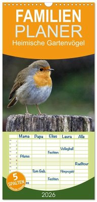 Familienplaner 2026 - Heimische Gartenvögel mit 5 Spalten (Wandkalender, 21 x 45 cm) CALVENDO