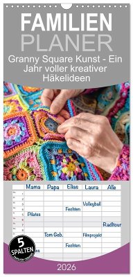 Cover Familienplaner 2026 - Granny Square Kunst - Ein Jahr voller kreativer Häkelideen mit 5 Spalten (Wandkalender, 21 x 45 cm) CALVENDO