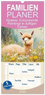 Familienplaner 2026 - Alpakas. Entzückende Paintings in duftigen Farben mit 5 Spalten (Wandkalender, 21 x 45 cm) CALVENDO