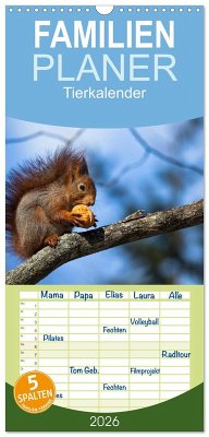 Familienplaner 2026 - Tierkalender 2026 mit 5 Spalten (Wandkalender, 21 x 45 cm) CALVENDO