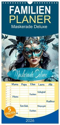 Familienplaner 2026 - Maskerade Deluxe mit 5 Spalten (Wandkalender, 21 x 45 cm) CALVENDO