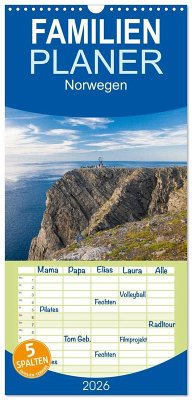 Familienplaner 2026 - Norwegen mit 5 Spalten (Wandkalender, 21 x 45 cm) CALVENDO