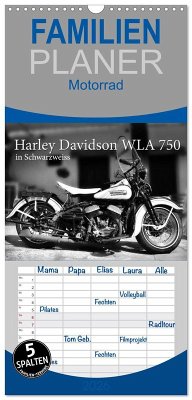 Familienplaner 2026 - Harley Davidson WLA 750 in Schwarzweiss mit 5 Spalten (Wandkalender, 21 x 45 cm) CALVENDO