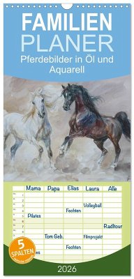 Cover Familienplaner 2026 - Mit Pferden durch die Jahreszeiten - Pferdebilder in Öl und Aquarell mit 5 Spalten (Wandkalender, 21 x 45 cm) CALVENDO