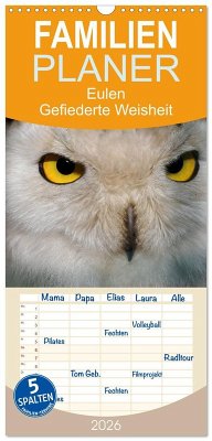 Cover Familienplaner 2026 - Eulen. Gefiederte Weisheit mit 5 Spalten (Wandkalender, 21 x 45 cm) CALVENDO