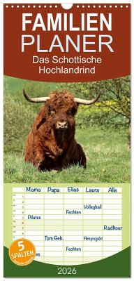 Cover Familienplaner 2026 - Das Schottische Hochlandrind mit 5 Spalten (Wandkalender, 21 x 45 cm) CALVENDO