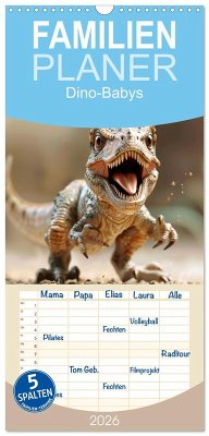 Cover Familienplaner 2026 - Dino-Babys mit 5 Spalten (Wandkalender, 21 x 45 cm) CALVENDO