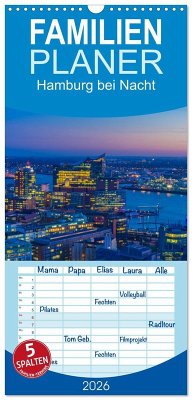 Cover Familienplaner 2026 - Hamburg bei Nacht mit 5 Spalten (Wandkalender, 21 x 45 cm) CALVENDO