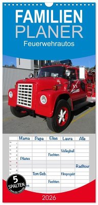 Cover Familienplaner 2026 - Feuerwehrautos mit 5 Spalten (Wandkalender, 21 x 45 cm) CALVENDO