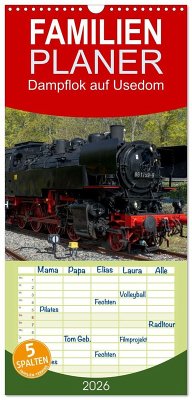 Familienplaner 2026 - Dampflok auf Usedom mit 5 Spalten (Wandkalender, 21 x 45 cm) CALVENDO