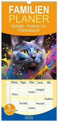 Familienplaner 2026 - Splash - Katzen im Farbrausch mit 5 Spalten (Wandkalender, 21 x 45 cm) CALVENDO