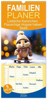 Cover Familienplaner 2026 - Liebliche Kaninchen. Flauschige Hopsis haben Spaß mit 5 Spalten (Wandkalender, 21 x 45 cm) CALVENDO