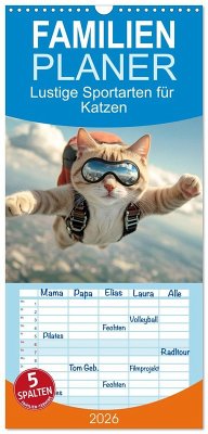Familienplaner 2026 - Lustige Sportarten für Katzen mit 5 Spalten (Wandkalender, 21 x 45 cm) CALVENDO