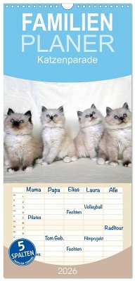 Familienplaner 2026 - Katzenparade mit 5 Spalten (Wandkalender, 21 x 45 cm) CALVENDO