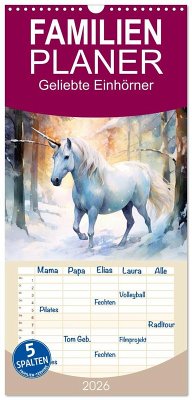 Cover Familienplaner 2026 - Geliebte Einhörner mit 5 Spalten (Wandkalender, 21 x 45 cm) CALVENDO