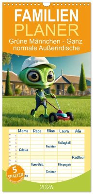 Familienplaner 2026 - Grüne Männchen - Ganz normale Außerirdische mit 5 Spalten (Wandkalender, 21 x 45 cm) CALVENDO Cover Familienplaner 2026 - Grüne Männchen - Ganz normale Außerirdische mit 5 Spalten (Wandkalender, 21 x 45 cm) CALVENDO