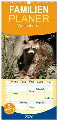 Cover Familienplaner 2026 - Waschbären mit 5 Spalten (Wandkalender, 21 x 45 cm) CALVENDO