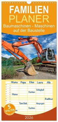 Cover Familienplaner 2026 - Baumaschinen - Maschinen auf der Baustelle mit 5 Spalten (Wandkalender, 21 x 45 cm) CALVENDO
