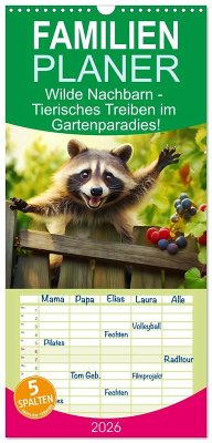 Cover Familienplaner 2026 - Wilde Nachbarn - Tierisches Treiben im Gartenparadies! mit 5 Spalten (Wandkalender, 21 x 45 cm) CALVENDO