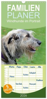 Cover Familienplaner 2026 - Windhunde im Portrait mit 5 Spalten (Wandkalender, 21 x 45 cm) CALVENDO