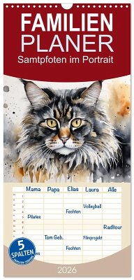 Cover Familienplaner 2026 - Samtpfoten im Portrait mit 5 Spalten (Wandkalender, 21 x 45 cm) CALVENDO