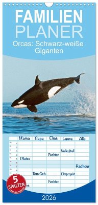Cover Familienplaner 2026 - Orcas: Schwarz-weiße Giganten mit 5 Spalten (Wandkalender, 21 x 45 cm) CALVENDO