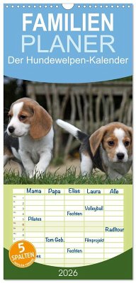 Cover Familienplaner 2026 - Der Hundewelpen-Geburtstagskalender mit 5 Spalten (Wandkalender, 21 x 45 cm) CALVENDO