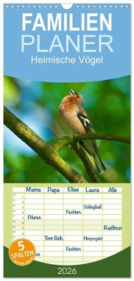 Familienplaner 2026 - Heimische Vögel mit 5 Spalten (Wandkalender, 21 x 45 cm) CALVENDO