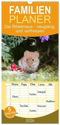 Cover Familienplaner 2026 - Die Rötelmaus - neugierig und verfressen mit 5 Spalten (Wandkalender, 21 x 45 cm) CALVENDO