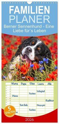 Familienplaner 2026 - Berner Sennenhund - Eine Liebe für´s Leben mit 5 Spalten (Wandkalender, 21 x 45 cm) CALVENDO