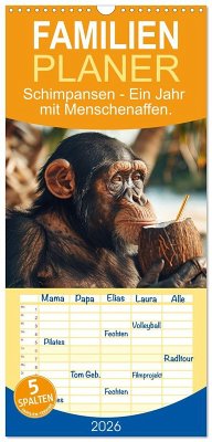Cover Familienplaner 2026 - Schimpansen - Ein Jahr mit Menschenaffen. mit 5 Spalten (Wandkalender, 21 x 45 cm) CALVENDO