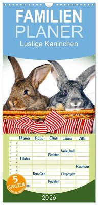 Familienplaner 2026 - Lustige Kaninchen mit 5 Spalten (Wandkalender, 21 x 45 cm) CALVENDO