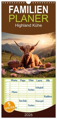 Cover Familienplaner 2026 - Highland Kühe mit 5 Spalten (Wandkalender, 21 x 45 cm) CALVENDO
