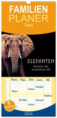 Cover Familienplaner 2026 - Elefanten - Portraits der besonderen Art mit 5 Spalten (Wandkalender, 21 x 45 cm) CALVENDO