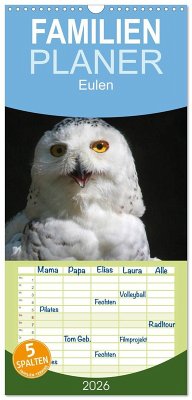 Familienplaner 2026 - Eulen mit 5 Spalten (Wandkalender, 21 x 45 cm) CALVENDO