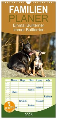 Familienplaner 2026 - Einmal Bullterrier - immer Bullterrier mit 5 Spalten (Wandkalender, 21 x 45 cm) CALVENDO
