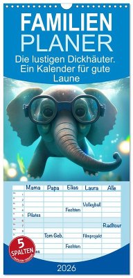 Cover Familienplaner 2026 - Die lustigen Dickhäuter. Ein Kalender für gute Laune mit 5 Spalten (Wandkalender, 21 x 45 cm) CALVENDO