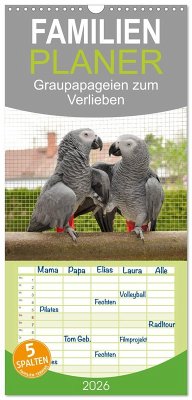Cover Familienplaner 2026 - Graupapageien zum Verlieben mit 5 Spalten (Wandkalender, 21 x 45 cm) CALVENDO
