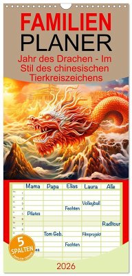 Cover Familienplaner 2026 - Jahr des Drachen - Im Stil des chinesischen Tierkreiszeichens mit 5 Spalten (Wandkalender, 21 x 45 cm) CALVENDO