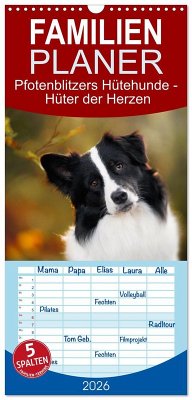 Cover Familienplaner 2026 - Pfotenblitzers Hütehunde - Hüter der Herzen mit 5 Spalten (Wandkalender, 21 x 45 cm) CALVENDO