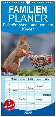 Cover Familienplaner 2026 - Eichhörnchen Luna und ihre Kinder mit 5 Spalten (Wandkalender, 21 x 45 cm) CALVENDO