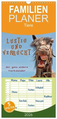 Cover Familienplaner 2026 - Lustig und verrückt - der ganz andere Tierkalender mit 5 Spalten (Wandkalender, 21 x 45 cm) CALVENDO