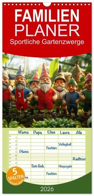 Cover Familienplaner 2026 - Sportliche Gartenzwerge mit 5 Spalten (Wandkalender, 21 x 45 cm) CALVENDO
