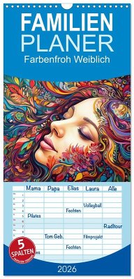 Cover Familienplaner 2026 - Farbenfroh Weiblich mit 5 Spalten (Wandkalender, 21 x 45 cm) CALVENDO